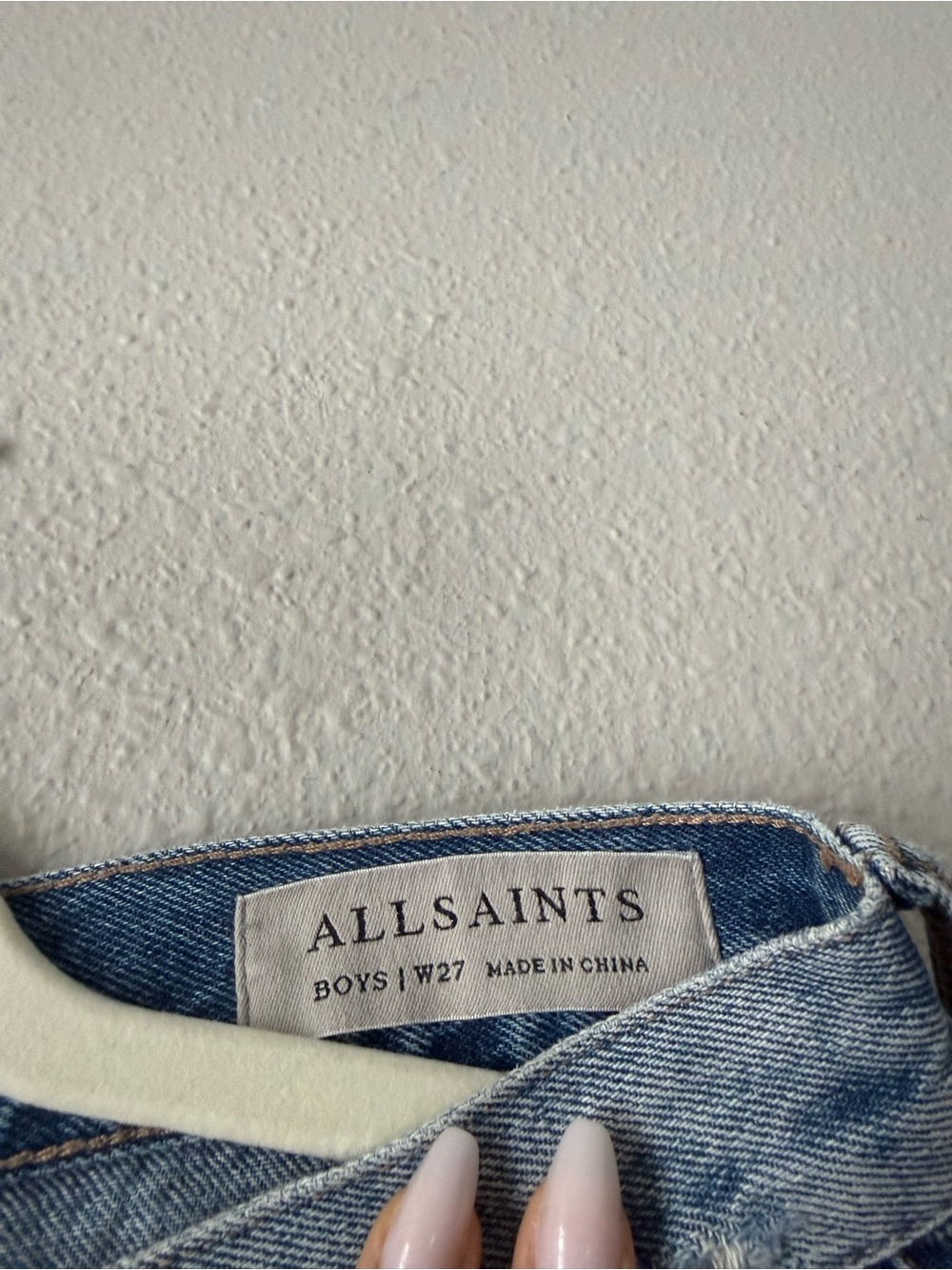 All Saints Light Blue Cropped Distressed Hem Jeans